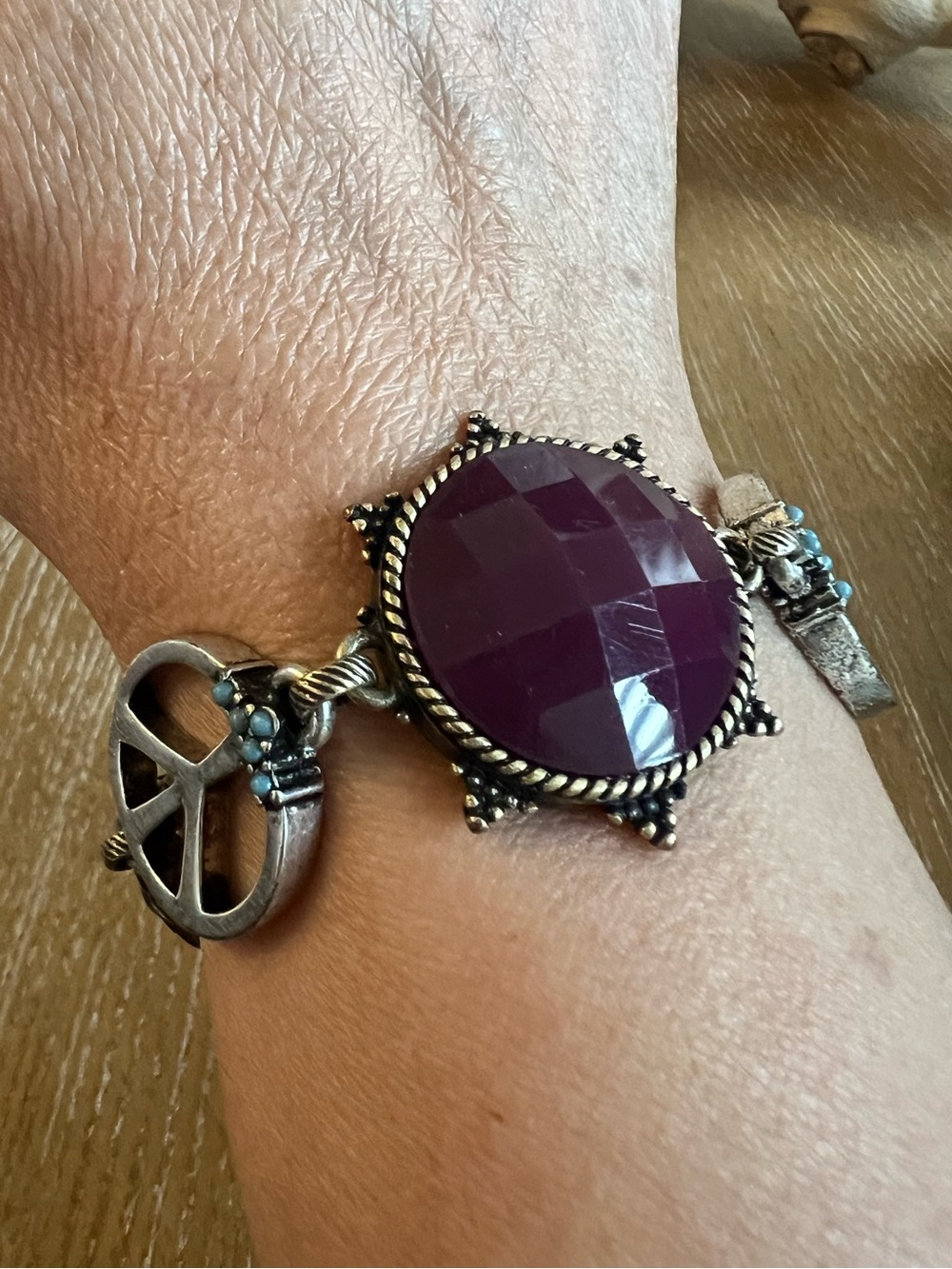 Lucky Brand Silver-Tone Bracelet with Deep Purple Faceted Stone